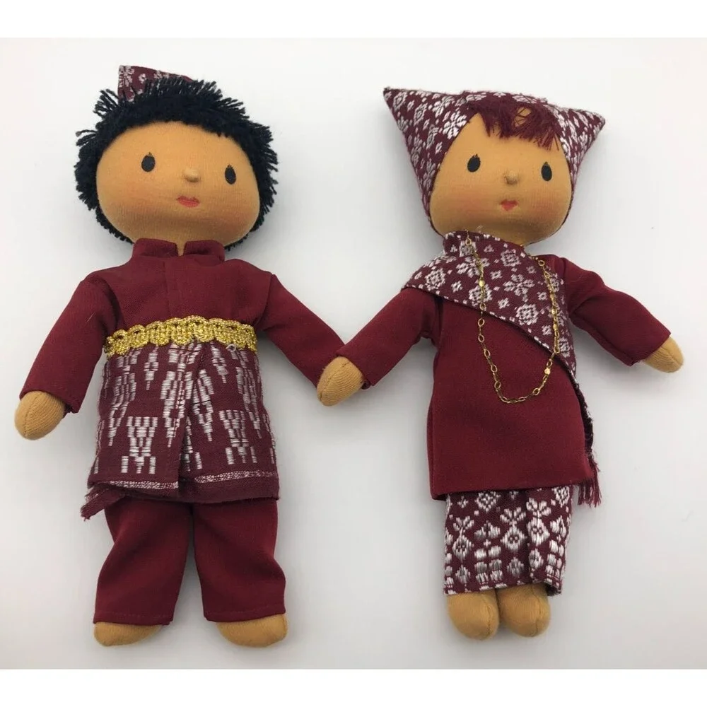 Bon Eke Dolls Handmade Cloth Folk Art Set of 2 Ethnic Cultural Fabric Man Woman